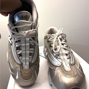 New Balance Metallic Silver and Beige Sneakers